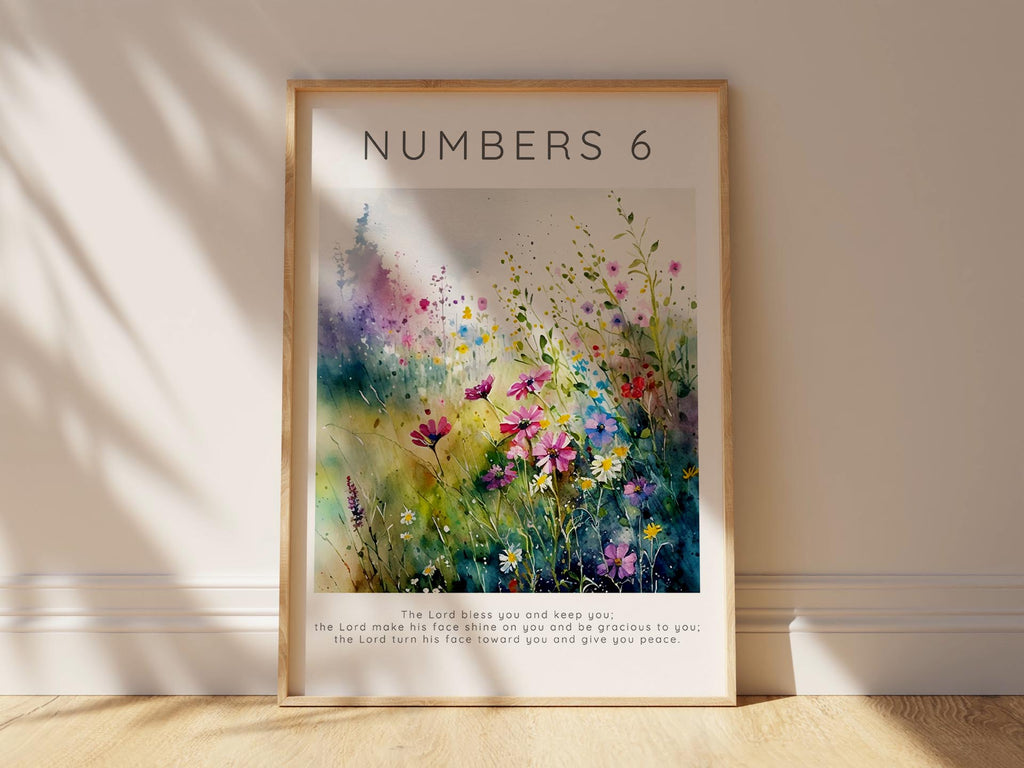 Serene meadow vibes, The Lord Bless You and Keep You Print. Elegant peace and grace: The Lord Bless You Floral Scripture Print.