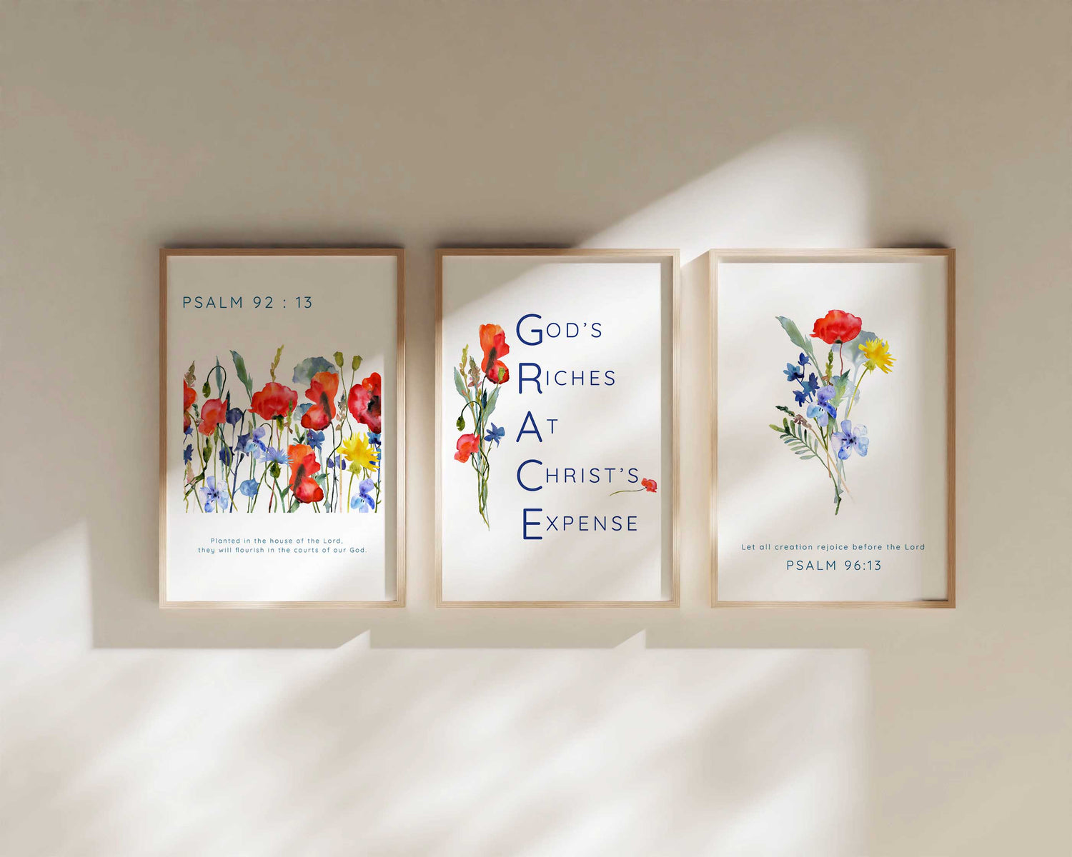 Wildflower Bible Verse Quotes 3 Print Set, Floral Modern Scripture Wall Art, Nature Inspired Spring Meadow Christian Prints