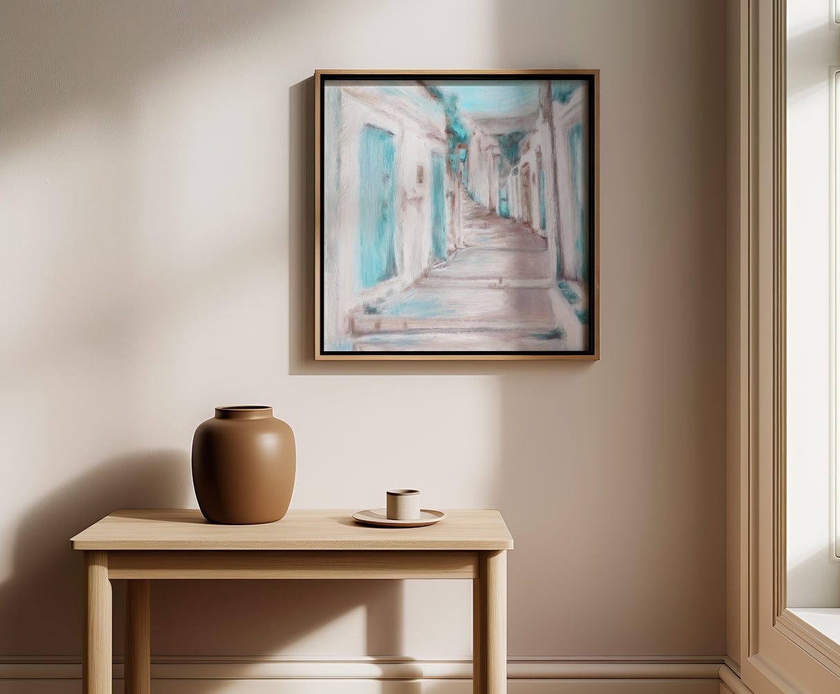 Aegean-inspired modern abstract print capturing Greek summer light