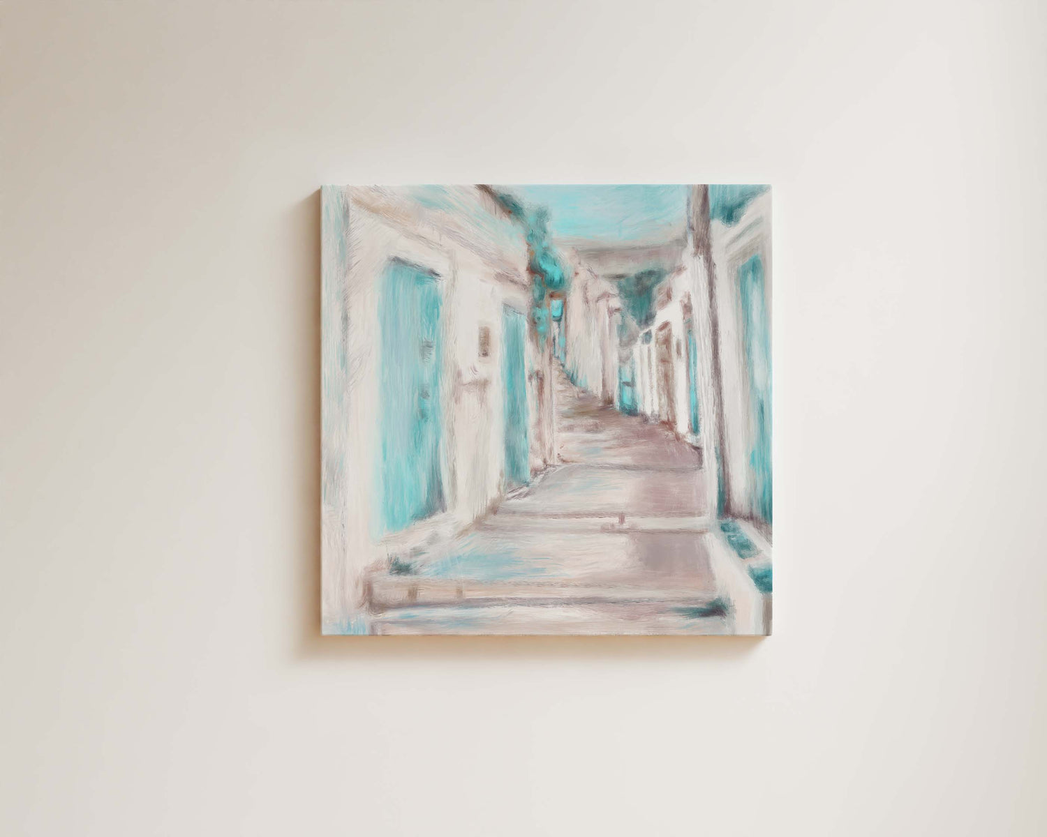 Calming abstract coastal decor in a square format with sea-coloured tones