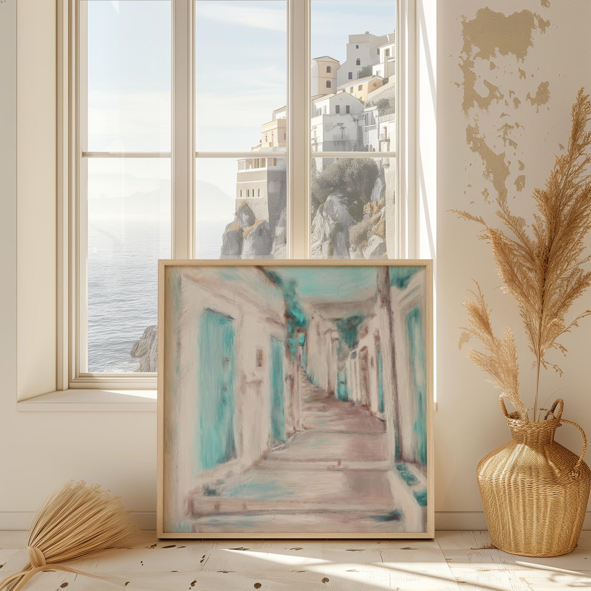 Square print titled Wander, showing summer street scenes in abstract