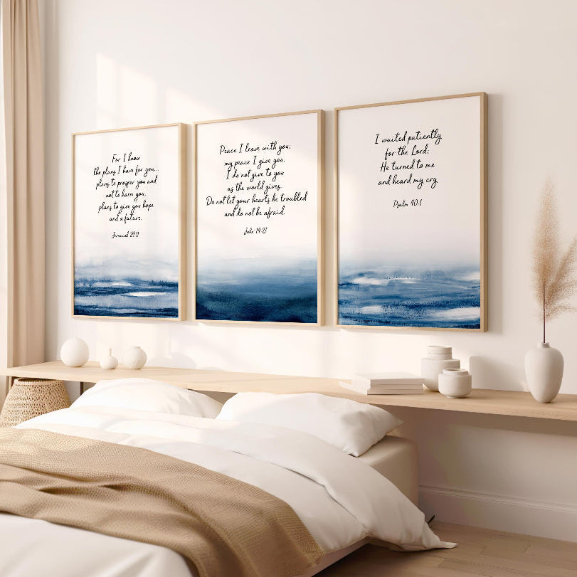 Christian wall art with John 14 27, a peaceful abstract print reminding us not to fear.