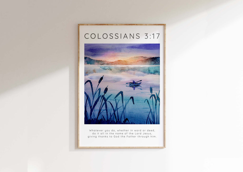 Colossians 3 17 Print, Modern Scripture Wall Art Christian Decor, Colossians 3:17 Christian wall art print, river Bible verse decor