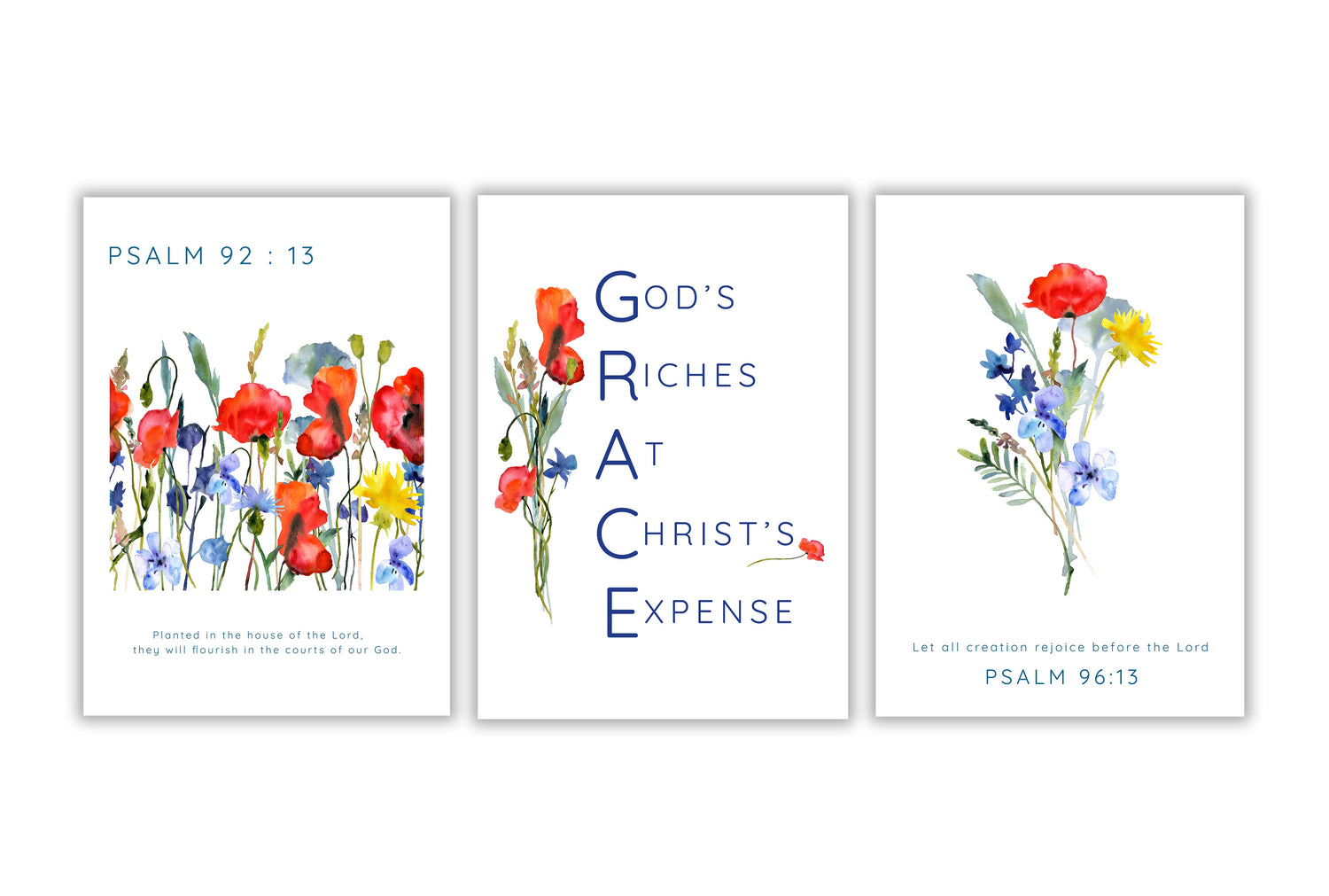 Wildflower Bible Verse Quotes 3 Print Set, Floral Modern Scripture Wall Art, Nature Inspired Spring Meadow Christian Prints