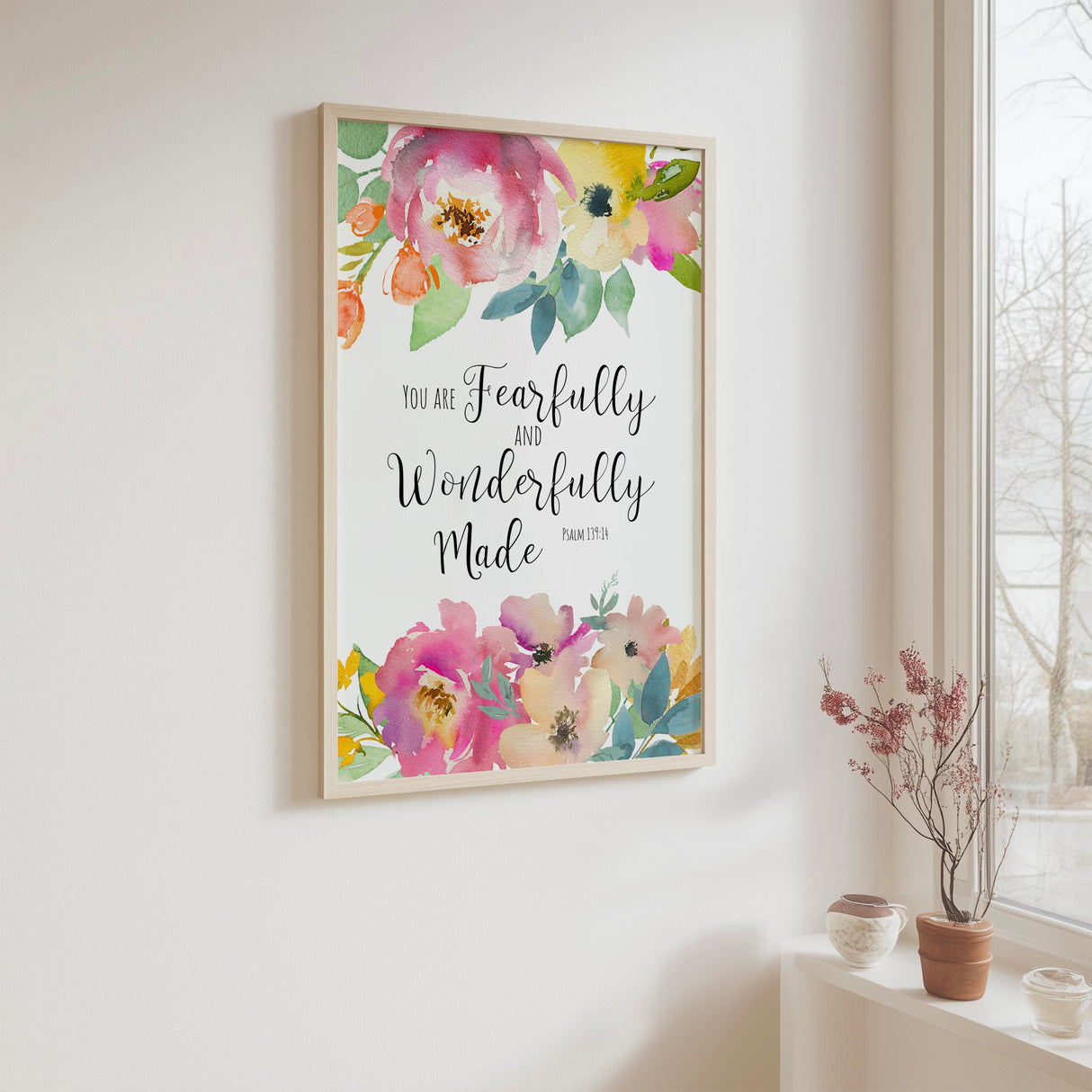 Inspirational Psalm 139:14 floral print reminding you of God’s unique design and love.
