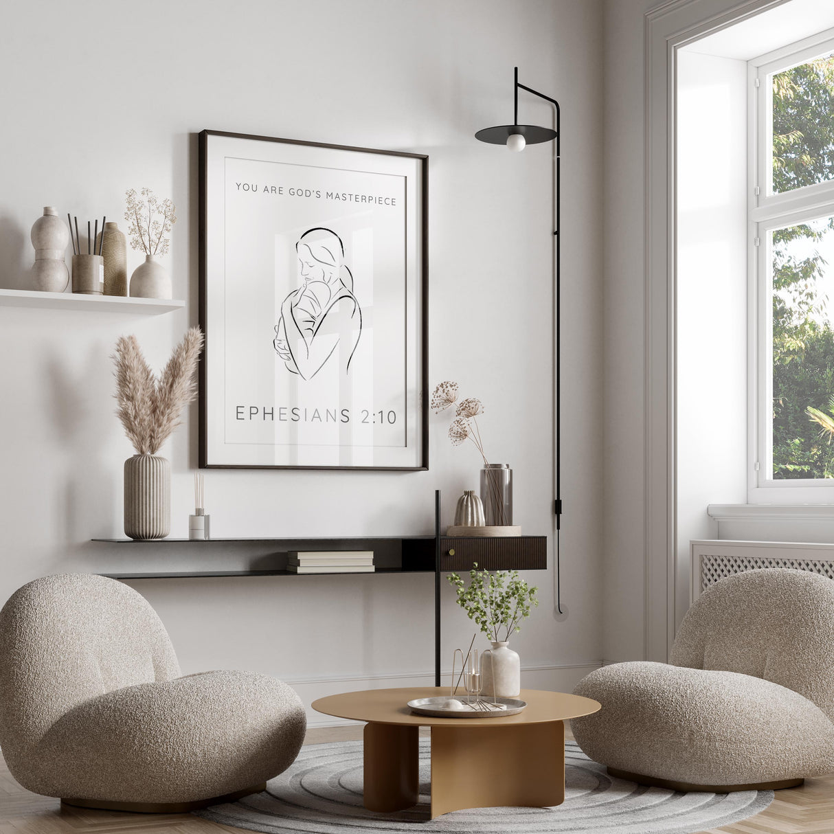 You Are Gods Masterpiece Modern Christian Line Art, Ephesians 2 10, Biblical Motherhood Wall Decor