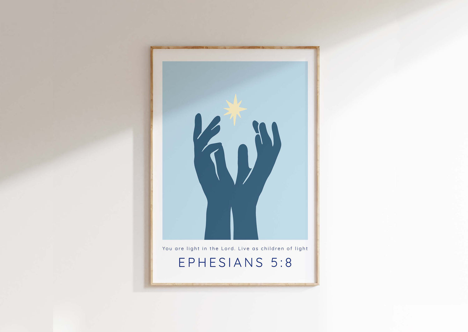 You are Light Christian Print, Blue Ephesians 5 8 Bible Verse Wall Art, Modern Inspirational Scripture Decor For Home Or Prayer Room