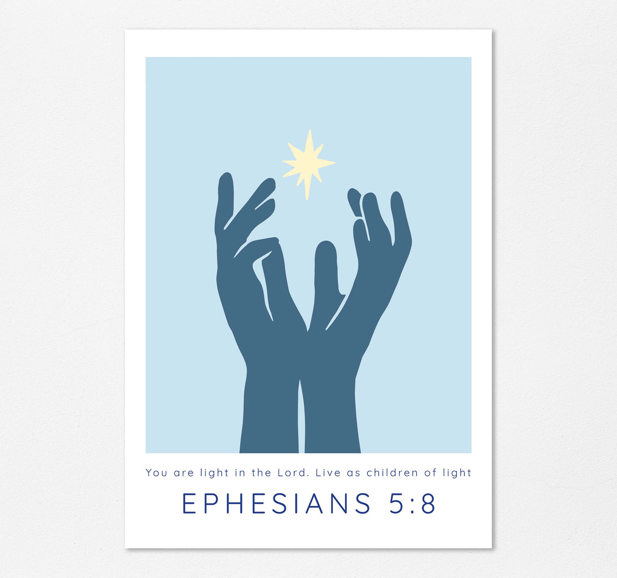 You are Light Christian Print, Blue Ephesians 5 8 Bible Verse Wall Art, Modern Inspirational Scripture Decor For Home Or Prayer Room