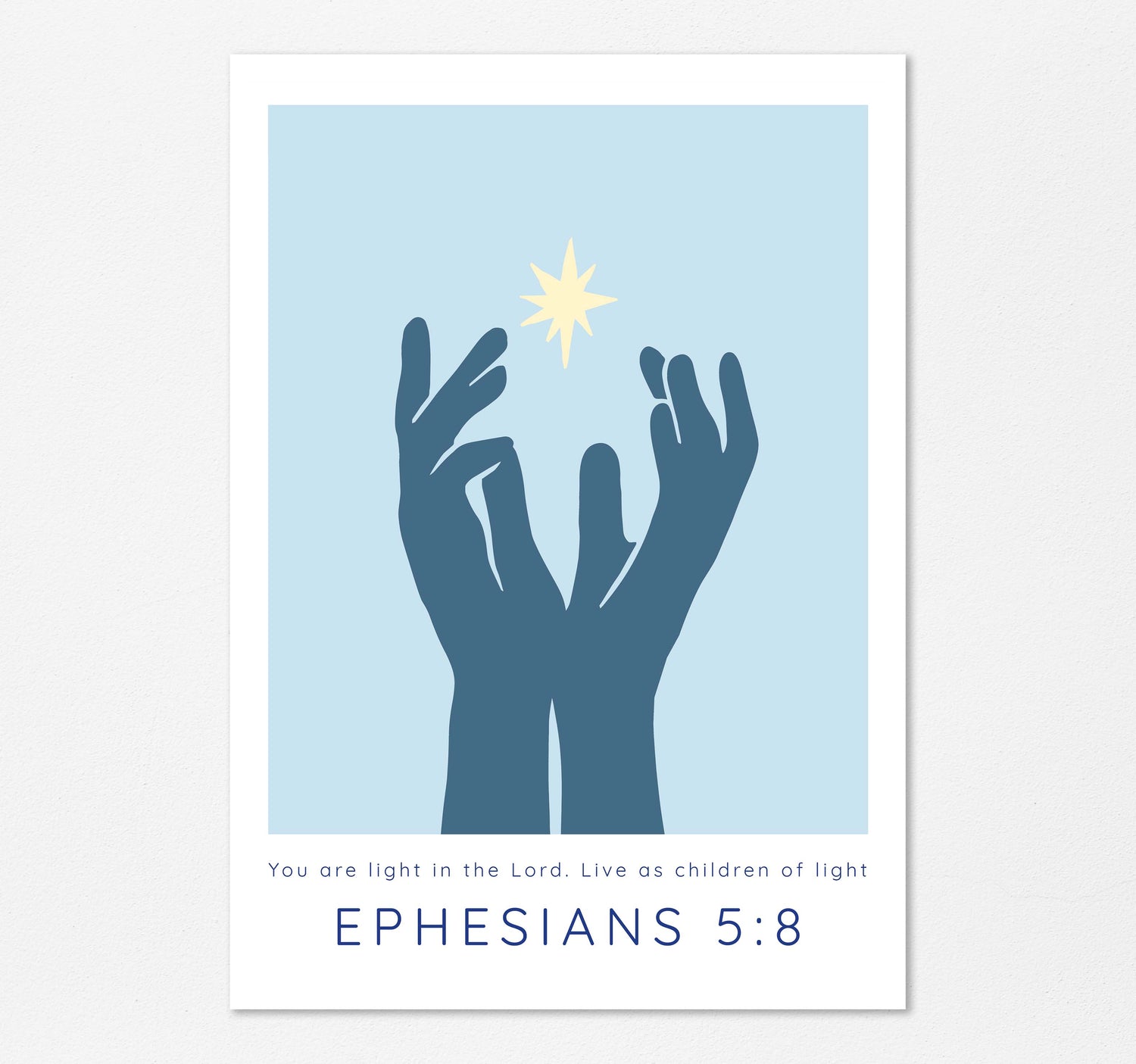 You are Light Christian Print, Blue Ephesians 5 8 Bible Verse Wall Art, Modern Inspirational Scripture Decor For Home Or Prayer Room