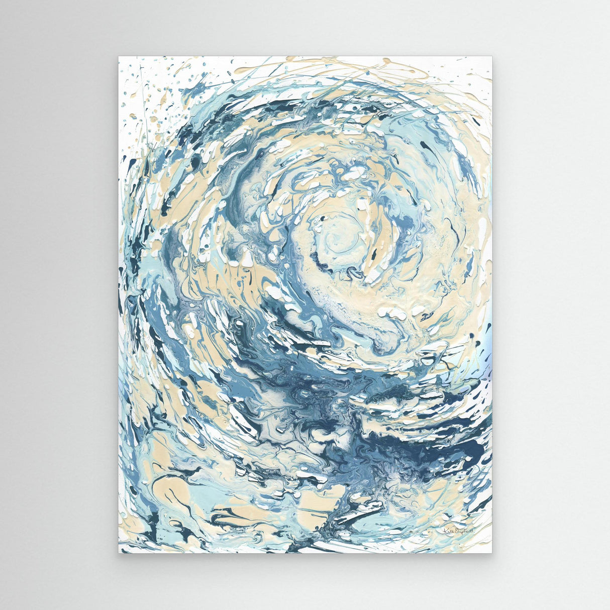 'Wave I' - Blue wave canvas print in swirling turquoise, teal and deep navy — abstract ocean art and blue sea print for coastal decor living room wall art and contemporary coastal interiors, by Crafty Cow Design.