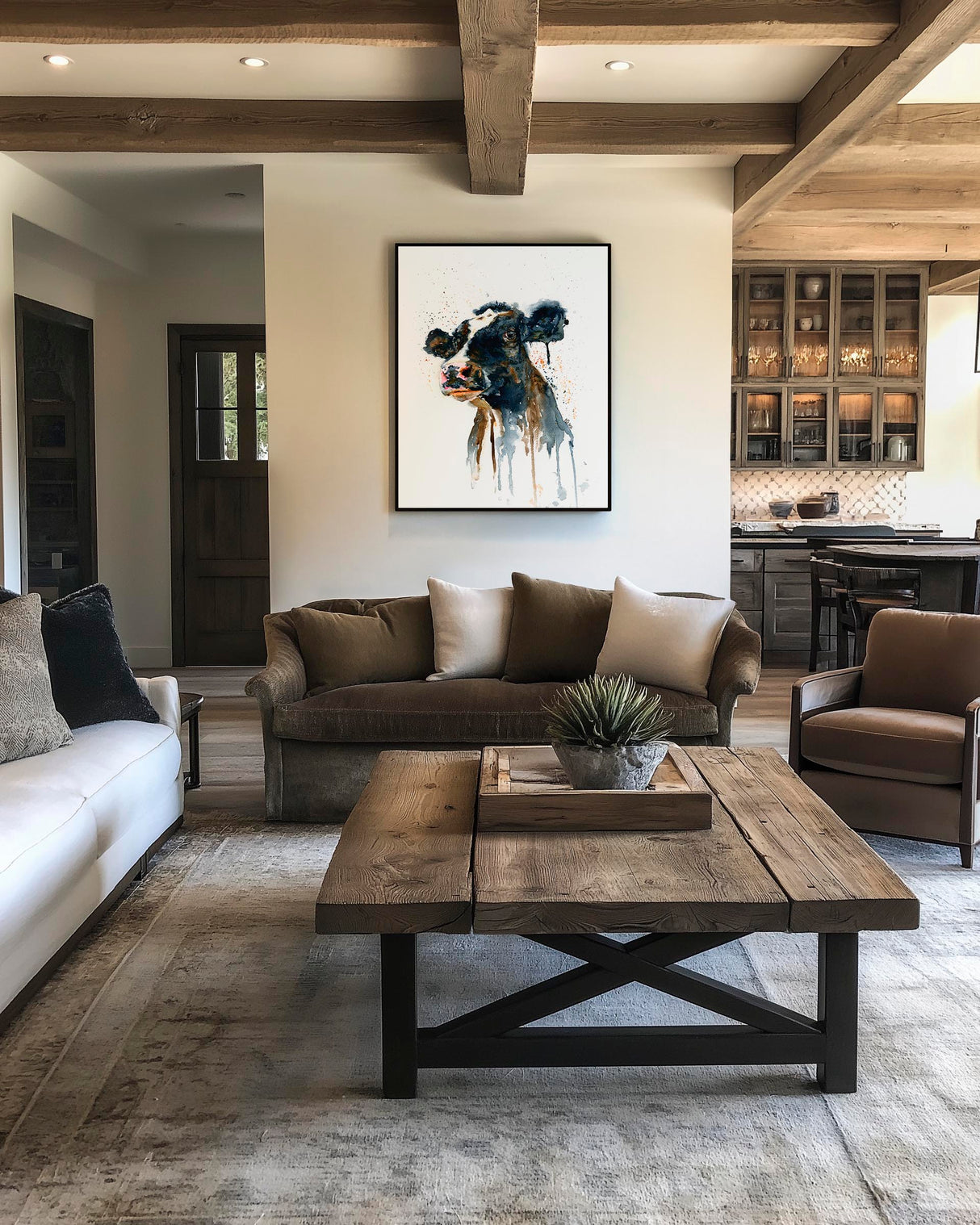 'Paint It Black' - Cow painting art canvas with bold expressive watercolour drips in inky black, countryside kitchen decor rustic home decor by Crafty Cow Design.