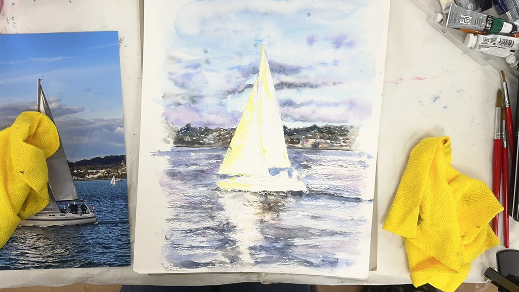Dorset maritime art yacht sailing gift, Poole Bay seascape watercolour painting yacht