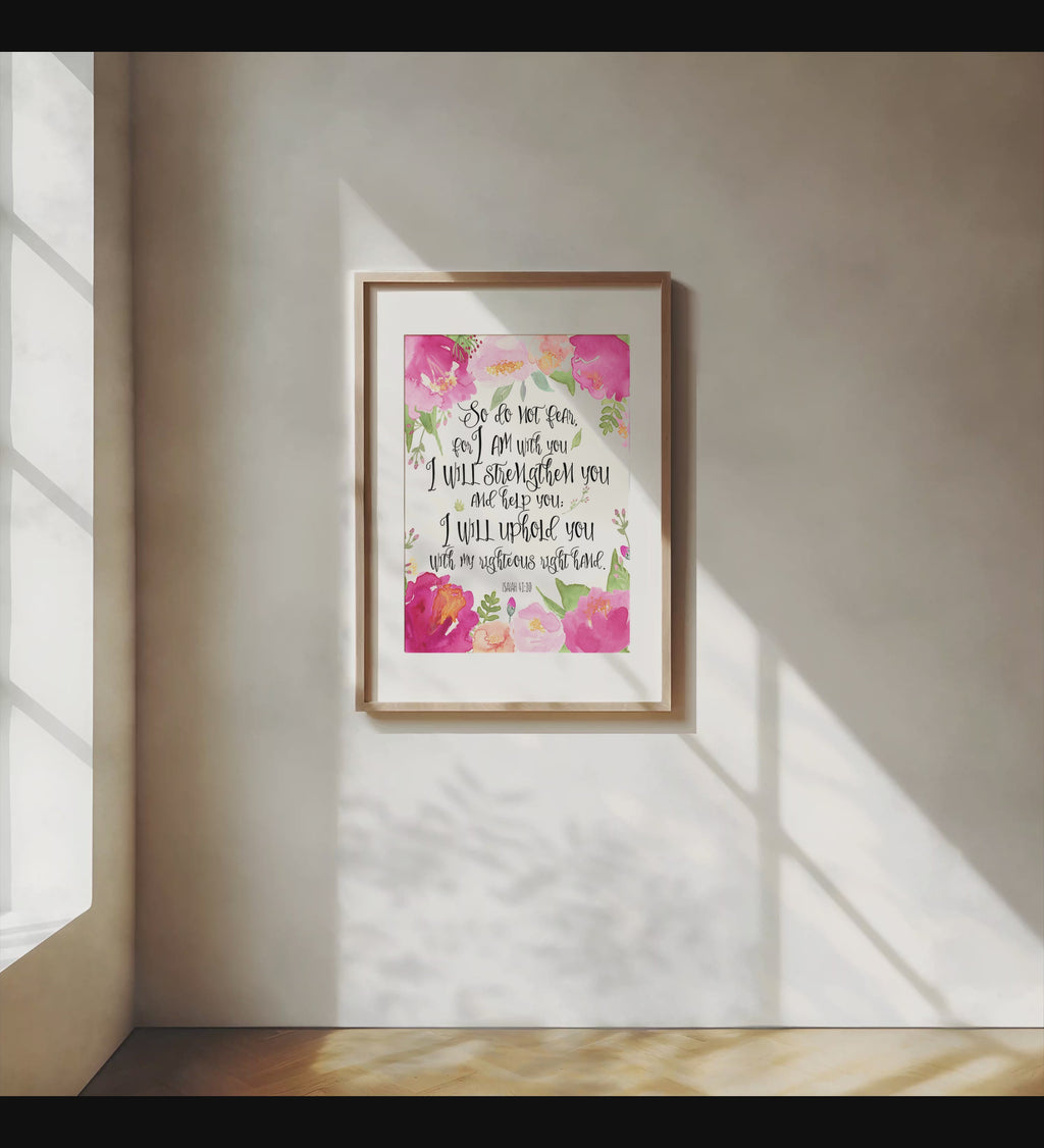 Isaiah 41:10 scripture print UK, Elegant designed Bible verse art, Comforting verse print for home decor