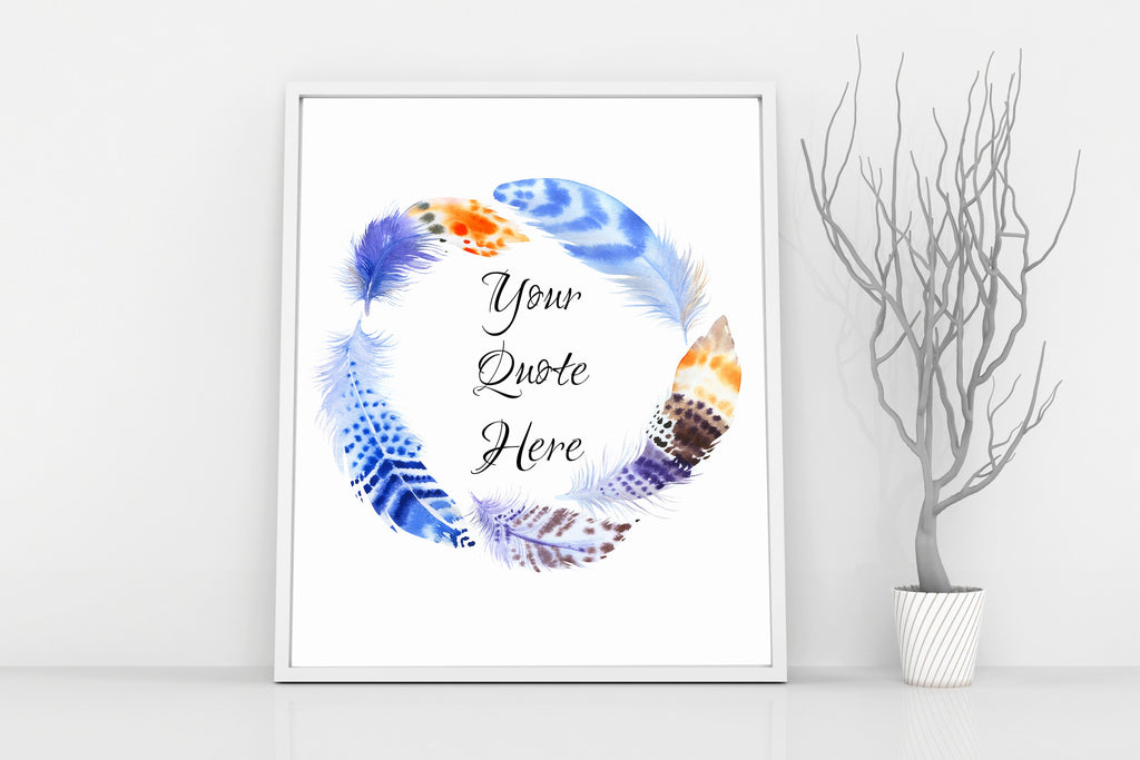 Feather Picture Wall Art, feather print wall art, blue feather wall art