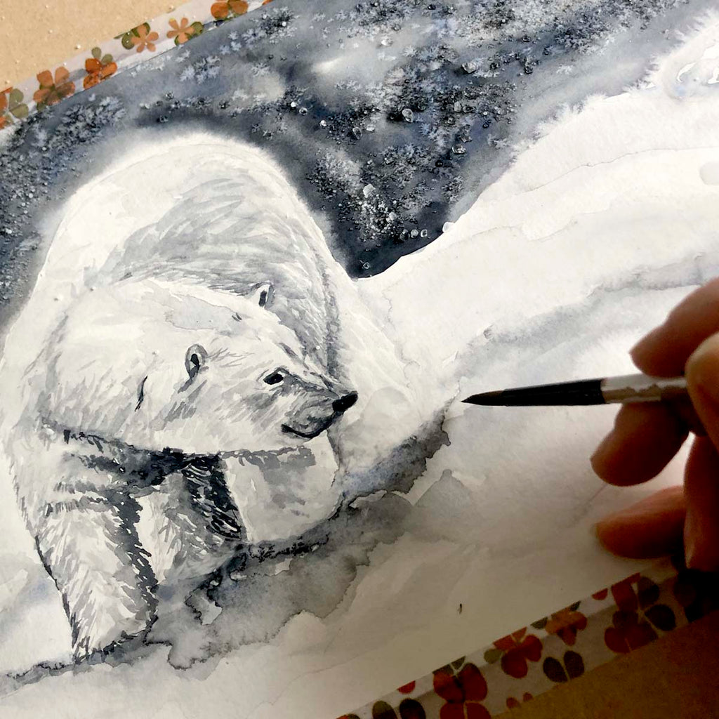 polar bear watercolour, polar bear watercolor, polar bear art, polar bear painting, watercolor polar bear, bear wall art