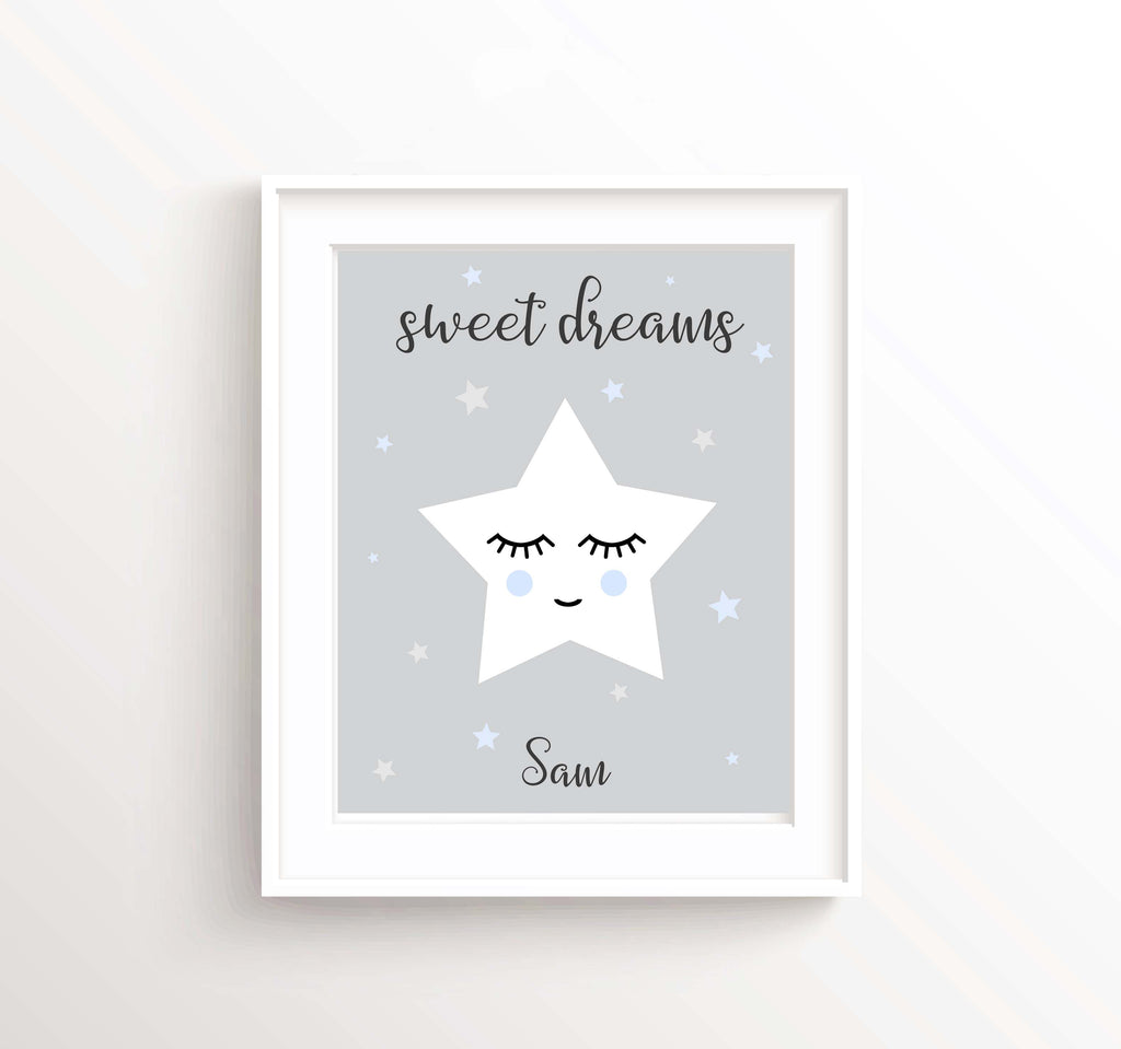 Birth details print in grey and white star nursery decor, Customisable grey and white star print for baby's nursery