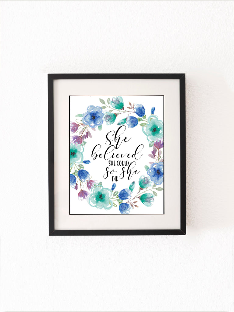 Inspirational Quote Prints for Children, Girls Room Baby Nursery Art, Watercolour floral print