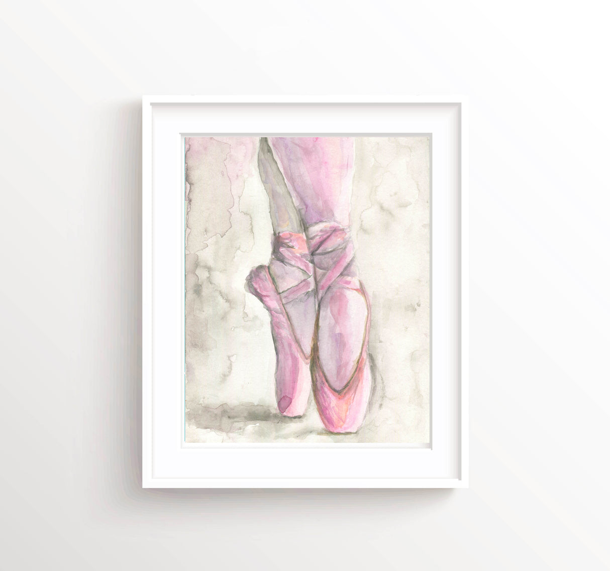 'Ballet Shoes' Pretty Pink And Grey Ballerina Slippers Wall Art Print, Feminine Bedroom Decor, Pointe Shoes Girls Dance Room Art