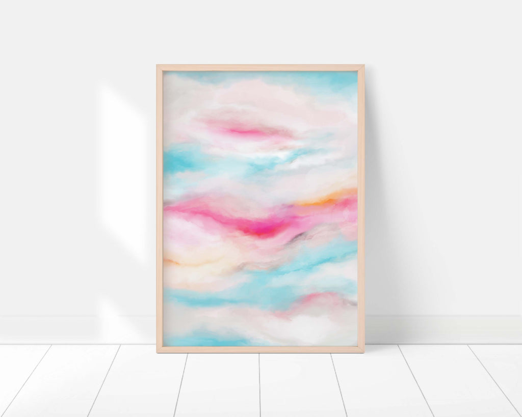Abstract turquoise and blue cloud wall art, Turquoise and blue cloud wall print decor, Abstract turquoise and blue cloud art
