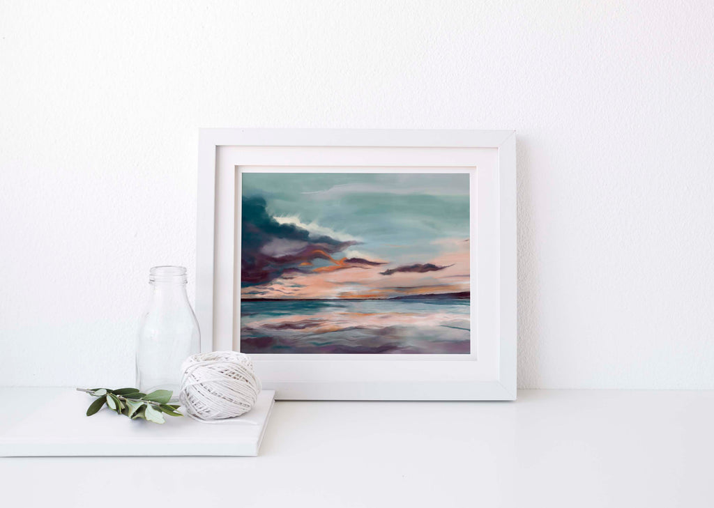 Eye-catching ocean-inspired wall art, Coastal wall decor with a colorful twist, Unique abstract seascape in bold colors