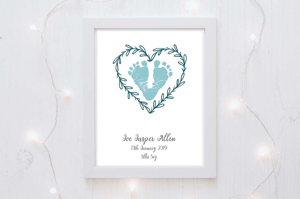 Baby Footprint Print and Birth Details Print - pretty addition to a little girls nursery, baby hand and footprint print