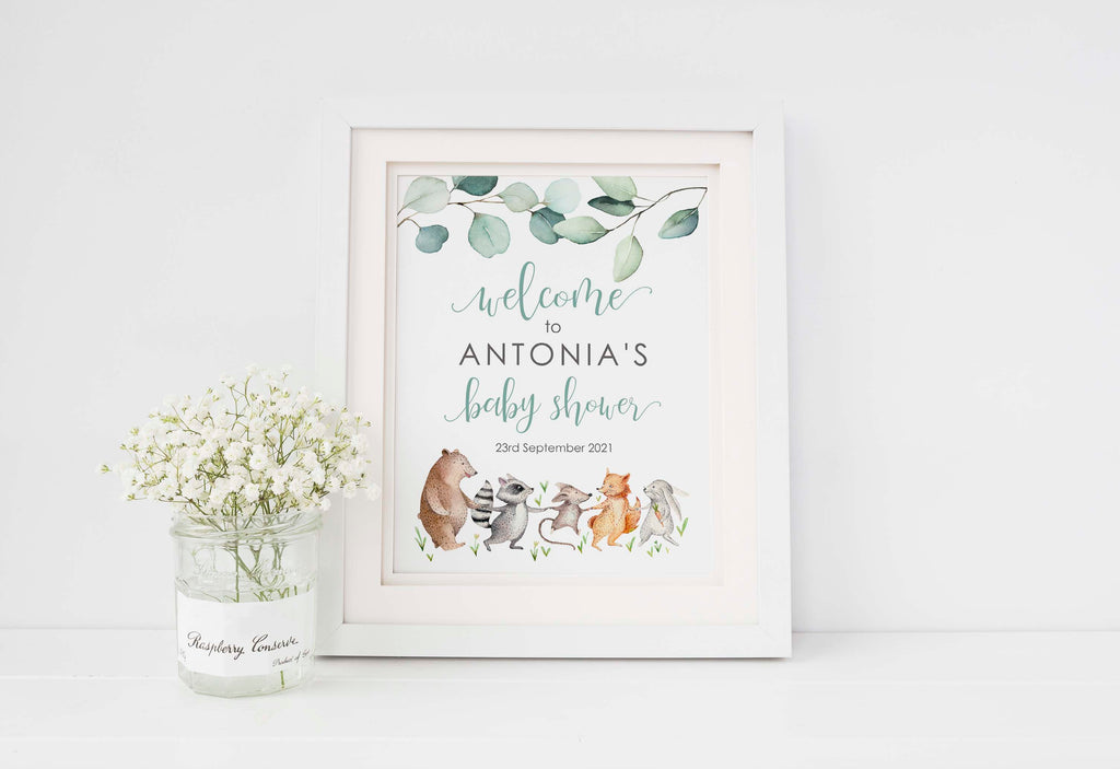 Personalised Baby Shower Welcome Print, Woodland Baby Shower Ideas, woodland baby shower decorations, baby shower ideas