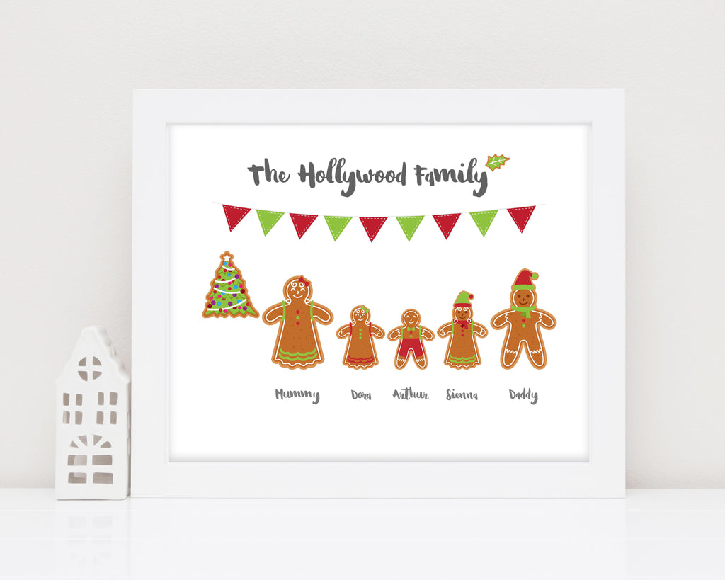 gingerbread family printable, Personalised Christmas Print, personalised christmas family art, gingerbread xmas print