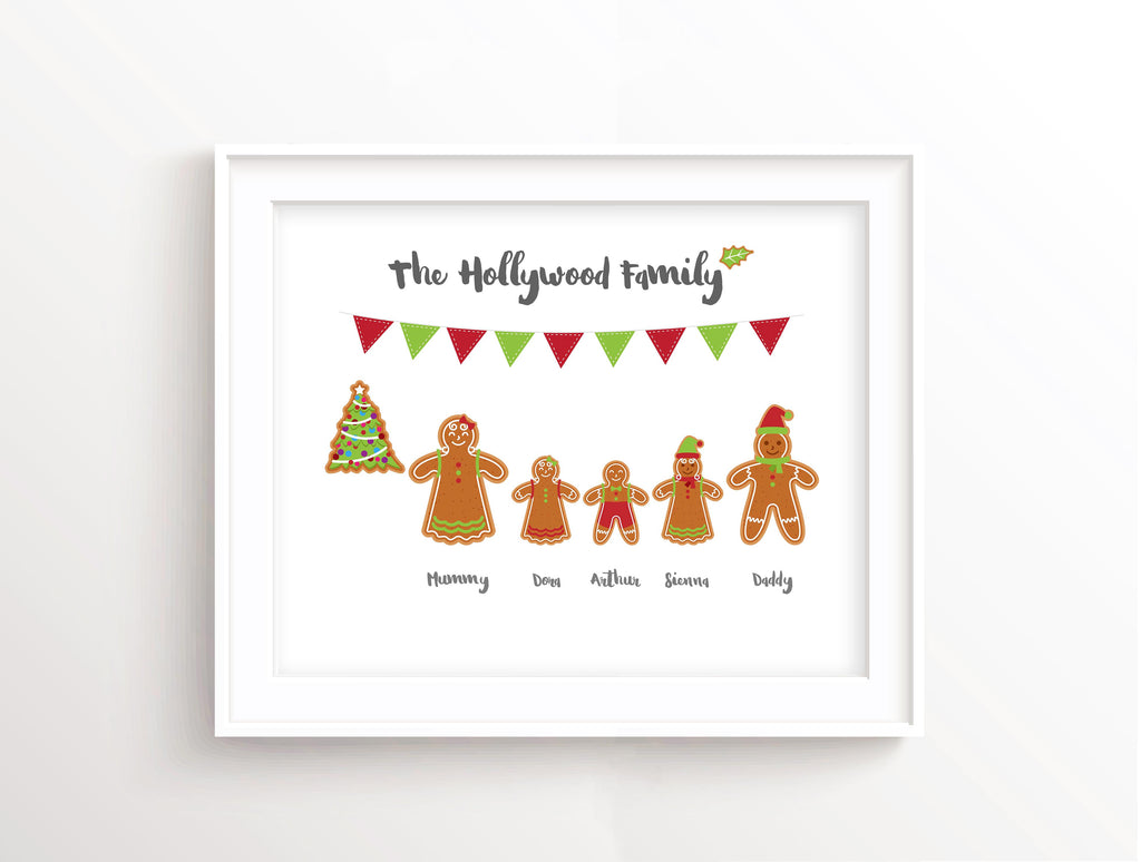 gingerbread family art , Personalised Family Christmas Wall Art UK, Christmas Family Pictures, gingerbread xmas print