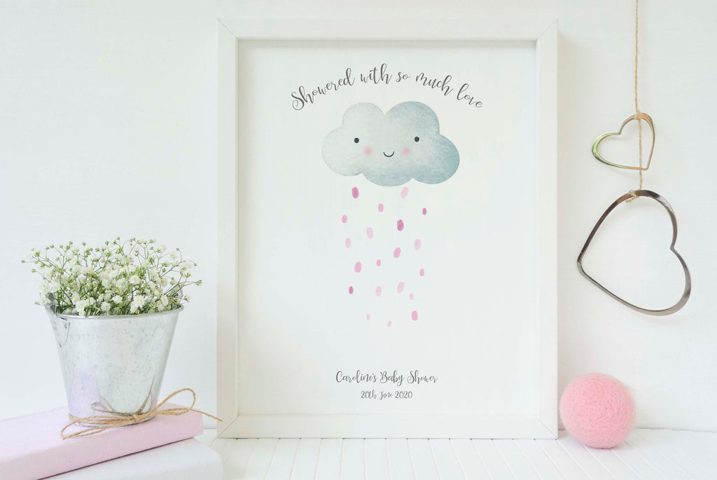 baby shower fingerprint cloud with ink, baby shower fingerprint keepsake, baby shower fingerprint picture, baby shower