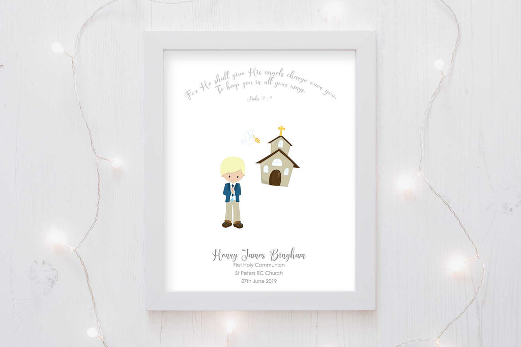 First Holy Communion Presents For Boy, personalised holy communion prints, first communion keepsakes, Angelic Blessings Personalised Communion Art