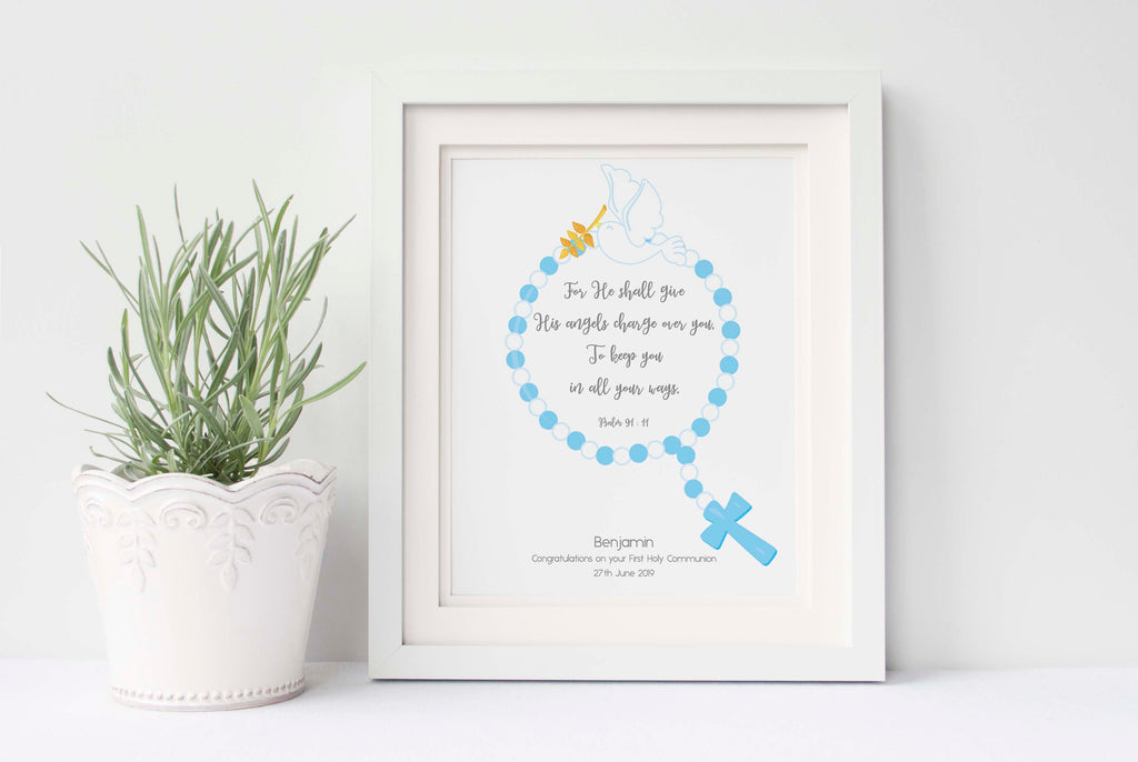 First Holy Communion Gifts for Boys - Psalm 91 Wall Art Communion Print, Heartfelt Psalm 91 print for a memorable Holy Communion