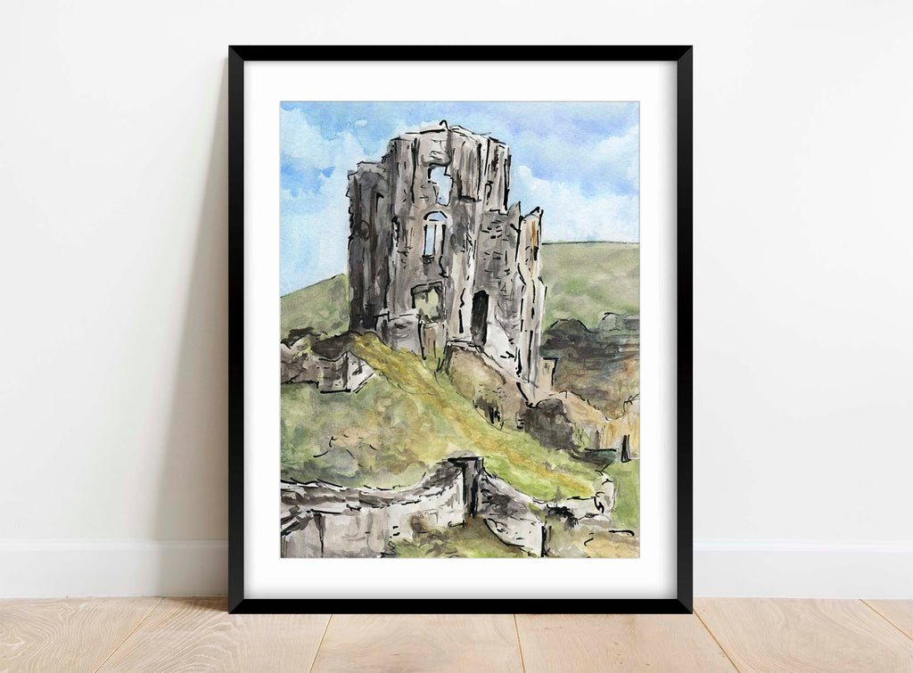 corfe castle art prints, purbeck pictures, purbeck wall art, purbeck watercolour prints, purbeck landscape prints, dorset print