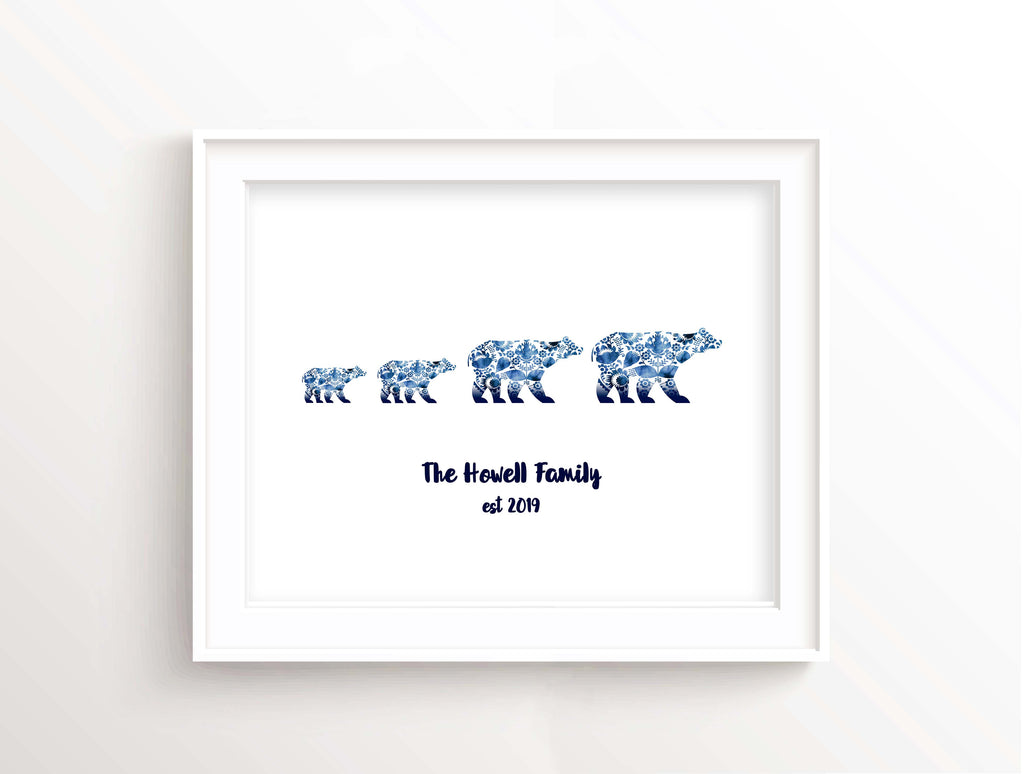 Bear Family Print, Bear Family Picture, Personalised Bear Wall Art, Personalised family print, bear wall art, bear art