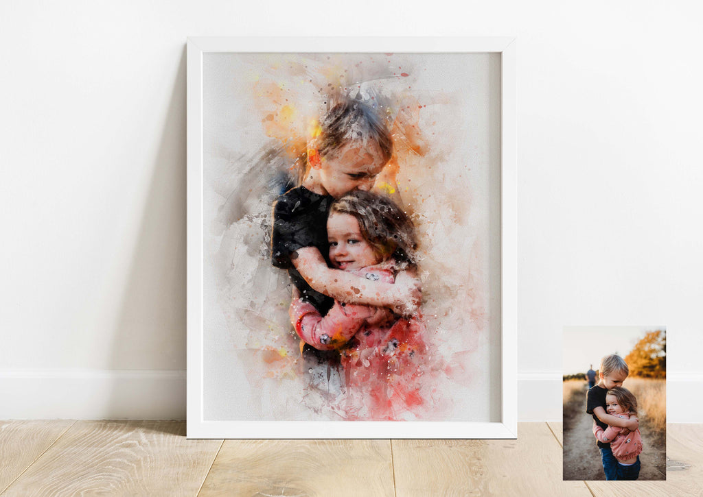 Personalised Family Portrait from Photo, Custom Family Print Gift, watercolor portrait from photo, pet portrait from photo,