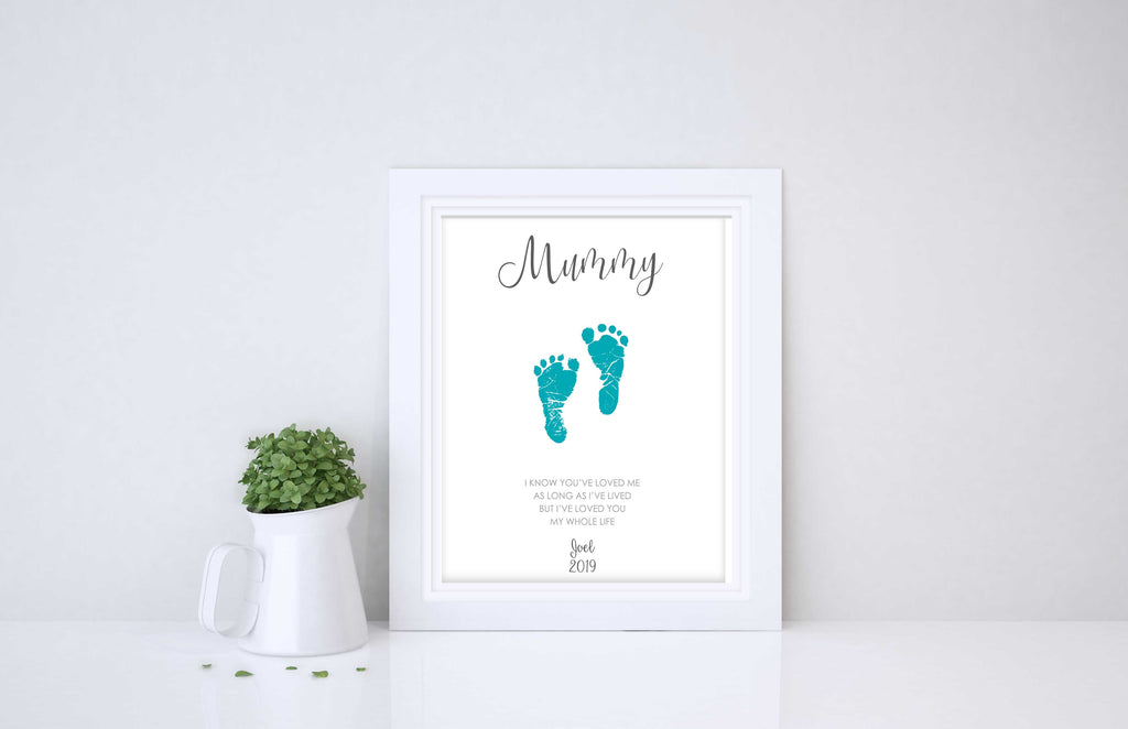 baby footprint art for mum, baby footprint gift, gold foil baby footprints, baby footprint gifts, baby feet prints