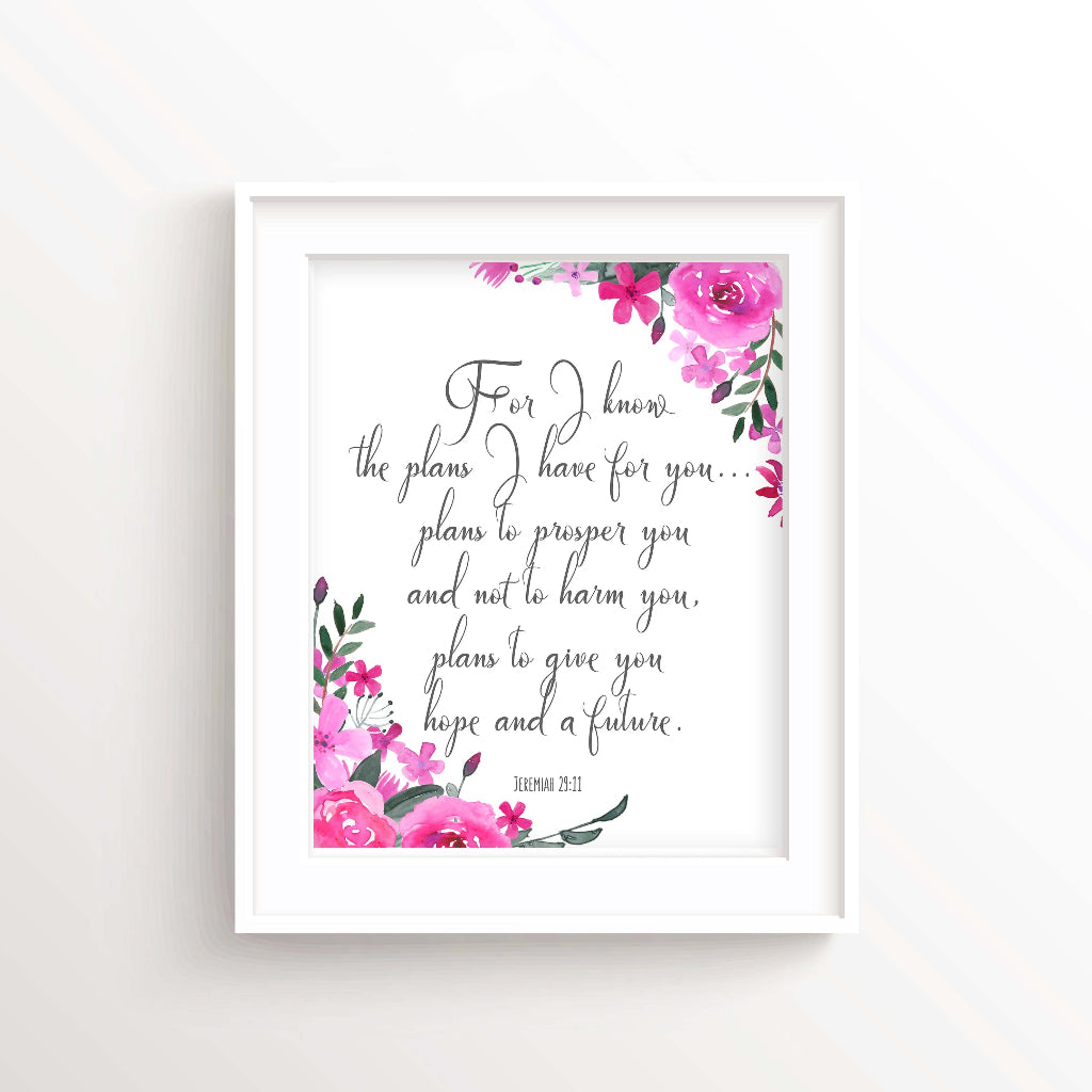 for i know the plans i have for you picture, watercolour bible verse wall art, jeremiah 29 11 print, bible verse print