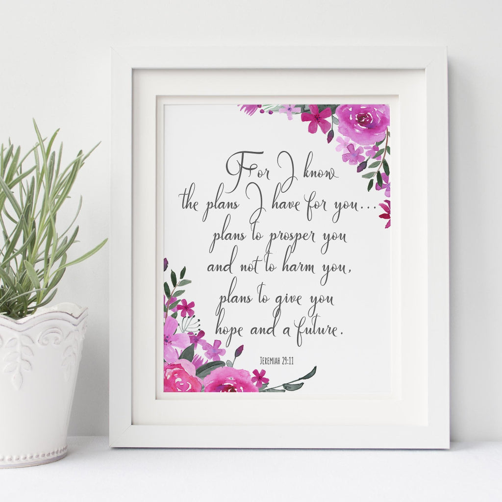Bible Verse Jeremiah 29 11 Poster, For I Know The Plans I Have For You, bible verse wall art uk, bible verse art uk
