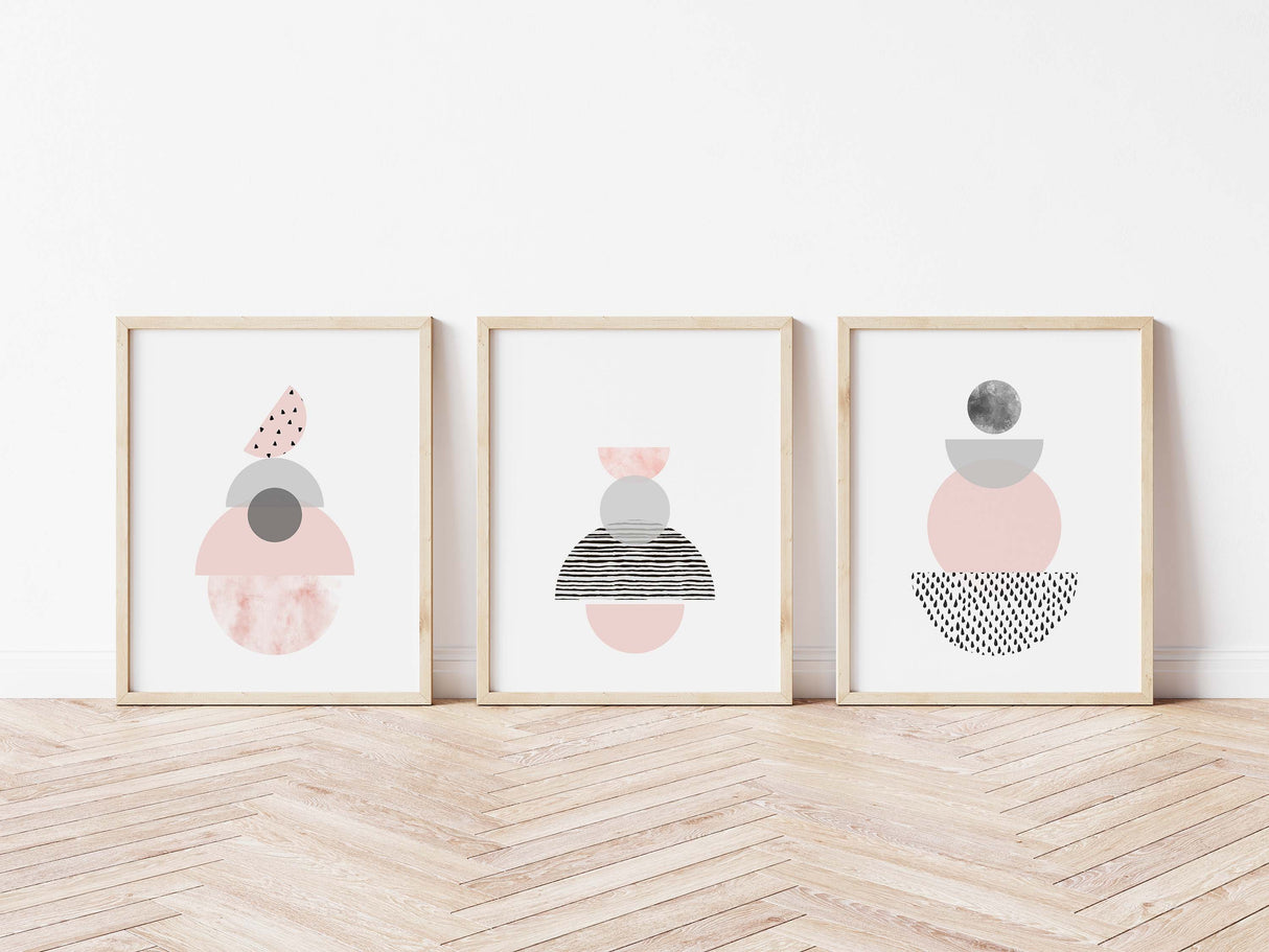 Minimalist Geometric Wall Art Print Set, Modern Abstract Boho Decor, 3 Piece Wall Art, Contemporary Abstract Shapes Prints