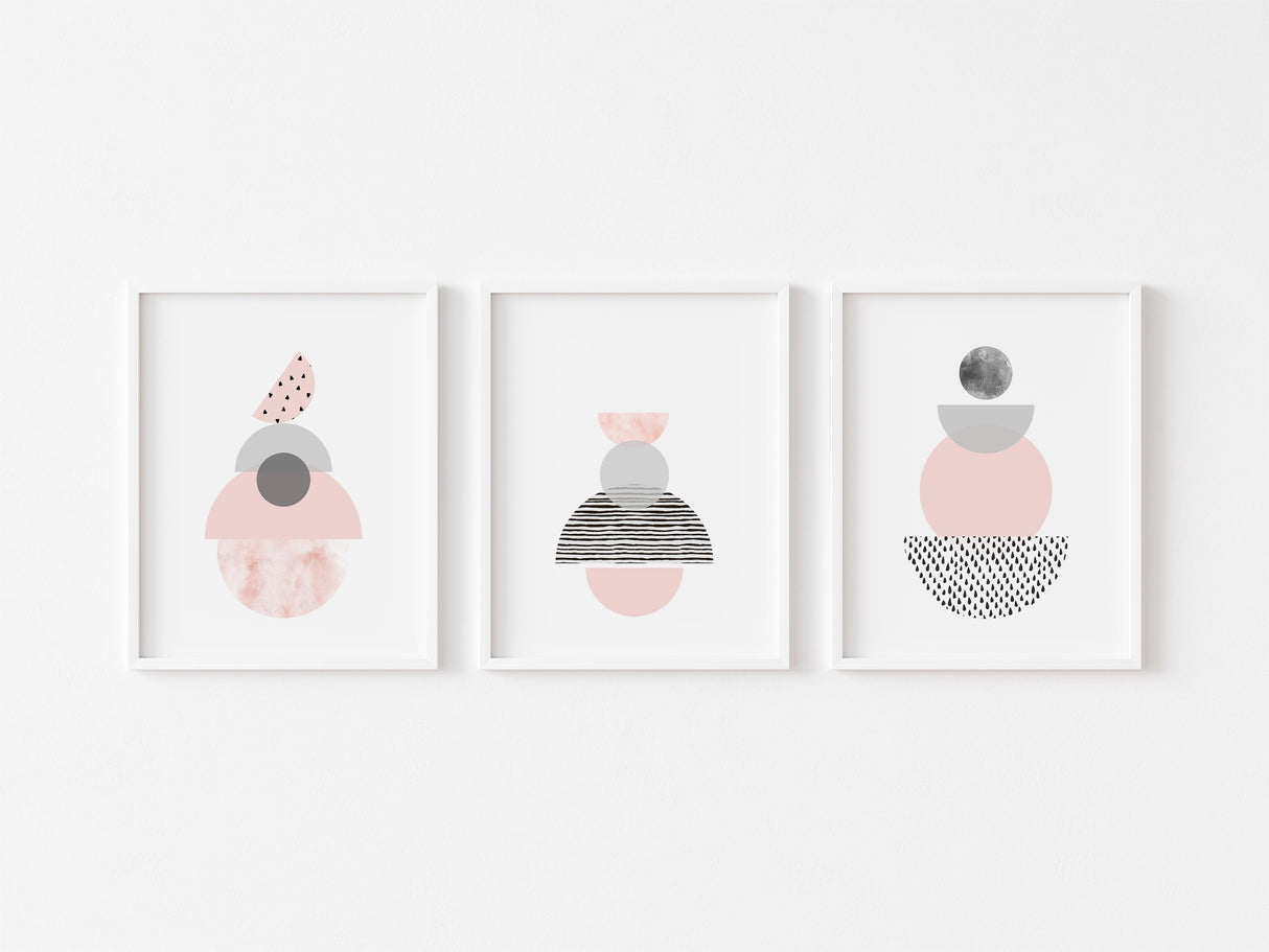 Geometric Print Set of 3 Prints, Modern Boho Decor, Room Decor Aesthetic, Pink Bedroom Wall Art, Scandinavian style art printsPastel pink and grey decor, Geometric shapes wall art, Modern wall art prints, Contemporary geometric art prints, Stylish bedroom wall decor