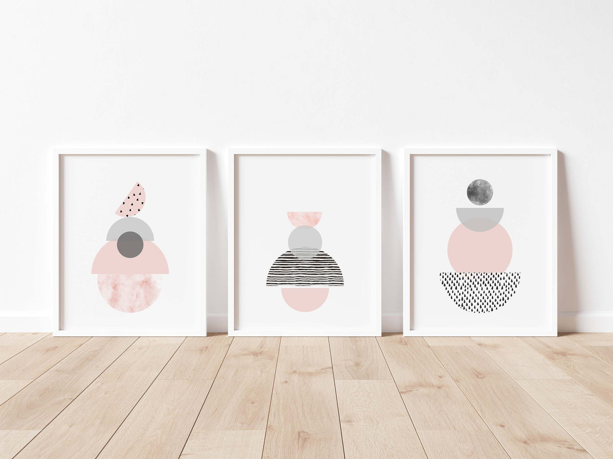 Pastel pink and grey decor, Geometric shapes wall art, Modern wall art prints, Contemporary geometric art prints, Stylish bedroom wall decor