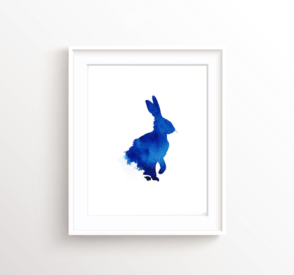 Rabbit watercolour print, Watercolour rabbit print, Hare Art Print, Nature-inspired decor: Blue abstract hare art