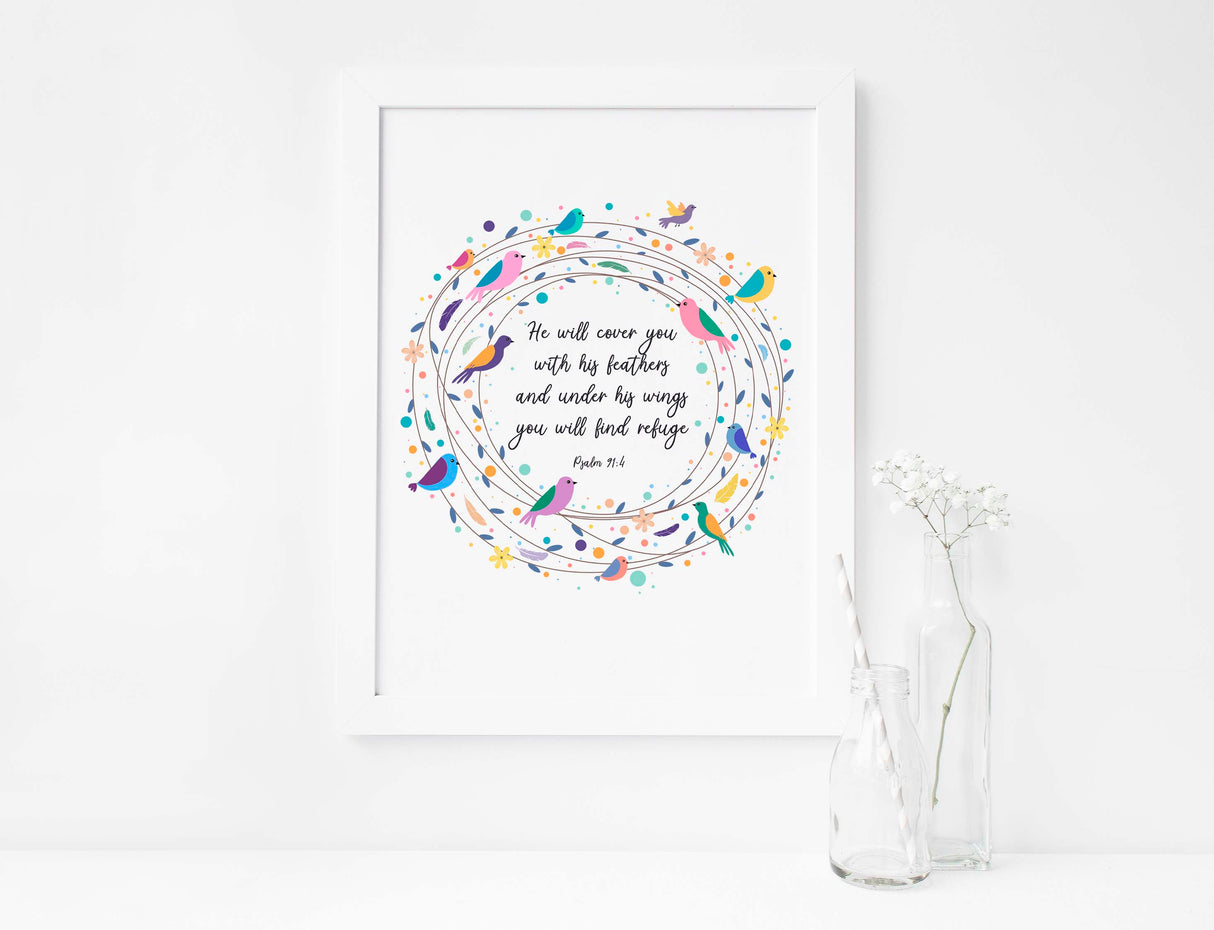 bible verse wall art for nursery feather wall art, biblical wall art nursery, Christian Nursery Decor, psalm 91 print