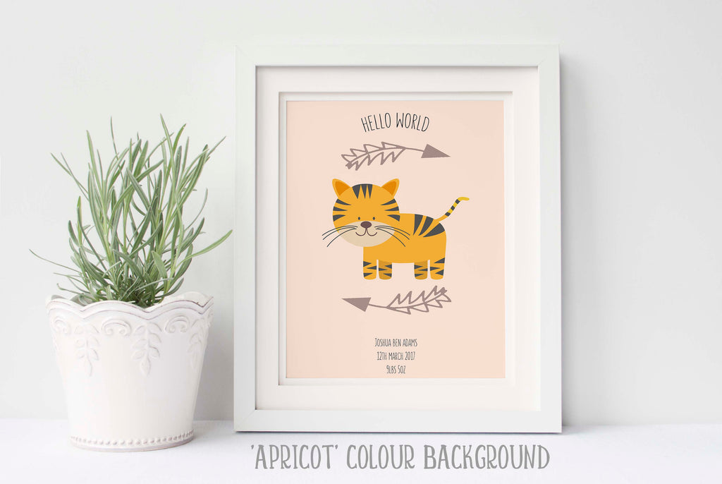 nursery tiger pictures, nursery tiger decor, nursery tiger print, nursery tiger wall art, birth details print, baby gift