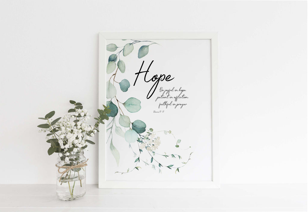 Be Joyful in Hope Art Print, Be Joyful in Hope Decor, Gift for Christian, Botanical Bible Verse Prints, Christian Art