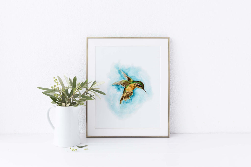 bird art prints, loose bird art prints, watercolor hummingbird, watercolour hummingbird, bird decor, hummingbird decor