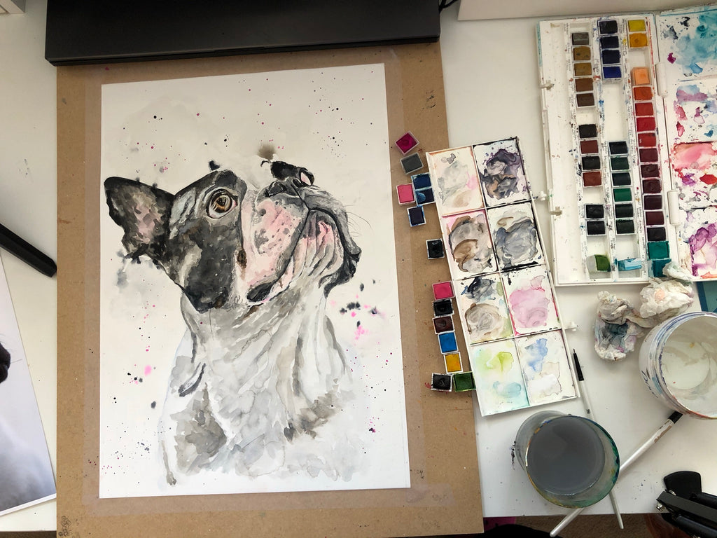 watercolor french bulldog, watercolor dog, watercolor animals, watercolor dog painting, watercolor painting, dog wall art