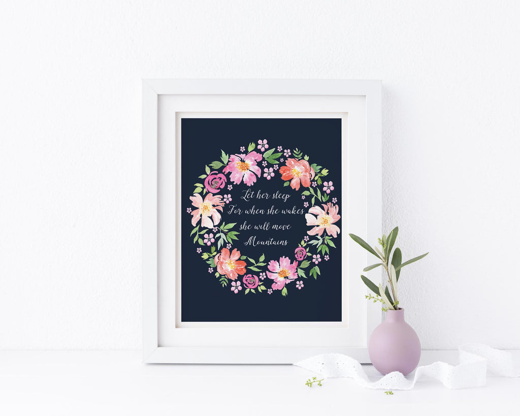Let Her Sleep for When She Wakes Wall Art, Floral Nursery Prints, let her sleep print, floral girls