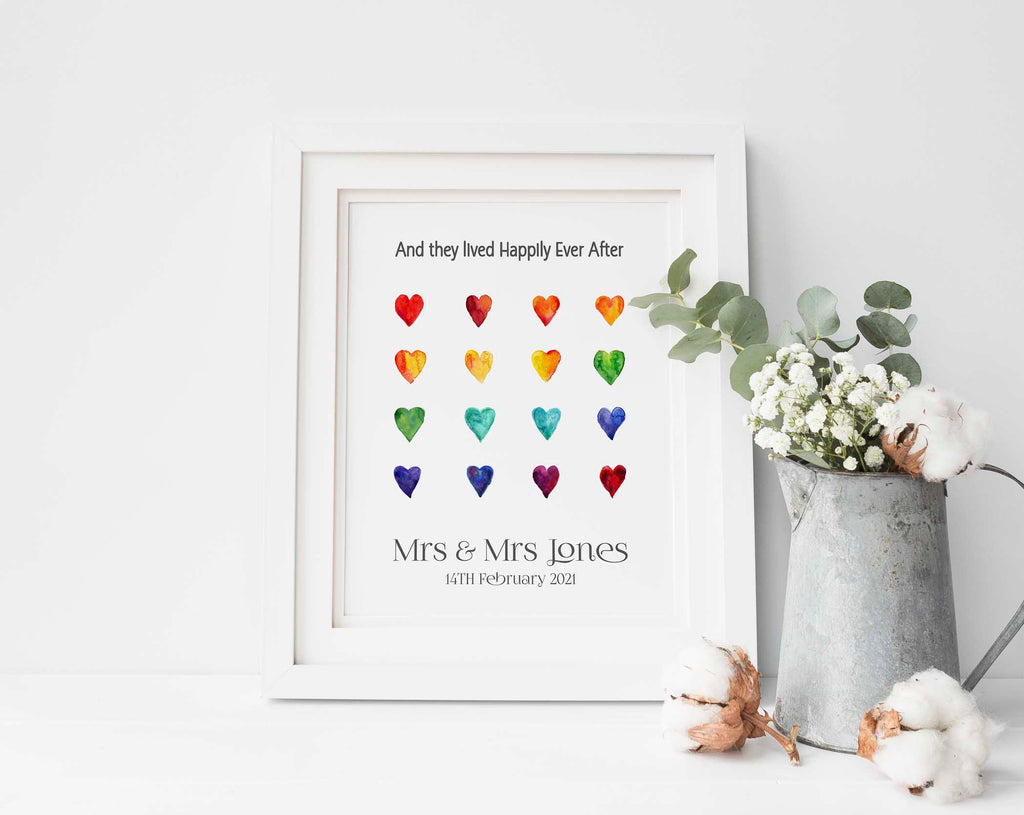 Custom Rainbow Heart Wedding Print, Lesbian Valentines Day Gifts, lesbian anniversary gifts, lgbt gifts for girlfriend