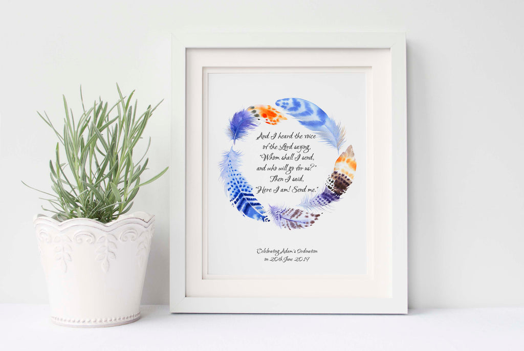Isaiah 6 8 Bible Verse Prints, Ordination Presents, Isaiah 6 8, Ordination Gift, Personalized Confirmation Gift, bible