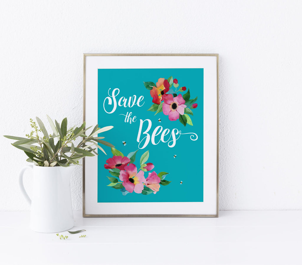 save the bees decor, save the bees wall decor, environmental print, eco warrior gift idea
